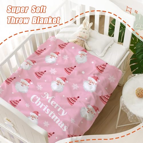 YeeJu Christmas Throw Blanket Baby Small Pink Santa Claus Blanket for Toddler Swaddle Crib Soft Cozy Lightweight Fuzzy Plush Fleece Blankets and Throws Xmas Winter Holiday Blanket 30x40