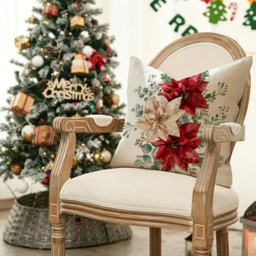 Christmas Floral Pillow Covers 18x18 Decoration for Home