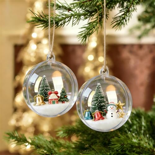 2.75 Inch (70mm) Clear Fillable Ornament Balls Pack of 10 - DIY Transparent Plastic Christmas & Wedding Decor