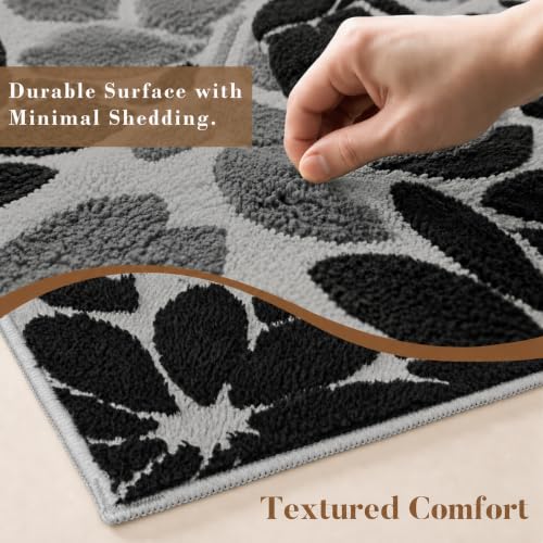 Arenarug 6x9 Grey White Black High-Low Plush Area Rug, Washable Floral Textured Carpet