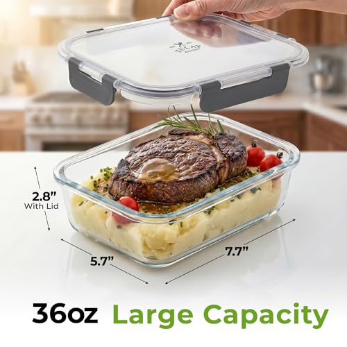 Glass Food Storage Containers Set 36oz Leak-Proof Meal Prep BPA-Free Borosilicate
