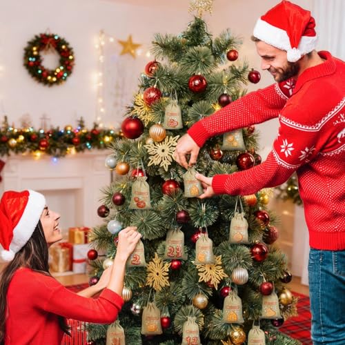GWHOLE 24Pcs Empty Advent Calendar Bags to Fill Yourself, 24 Days Countdown to Christmas Burlap Bags with Drawstring, DIY Advent Calendar for Christmas Home Party Xmas Decorations