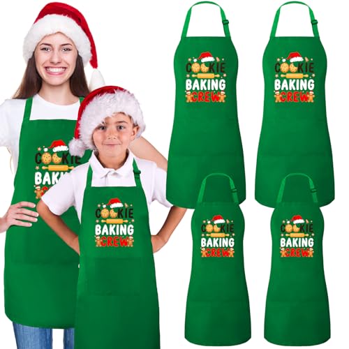 Suhine Kids Green Christmas Aprons with Pockets - Set of 4