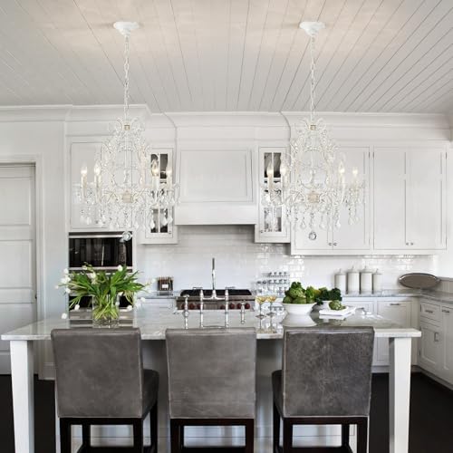 Rustic White 5-Light Crystal Candle Chandelier Pendant Ceiling Light for Bedroom Hallway Kitchen
