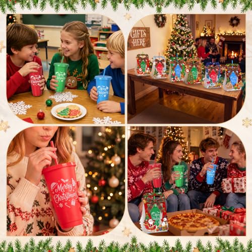 Honeydak 12 Pack Christmas 24oz Plastic Tumblers with Gift Boxes & Ribbons
