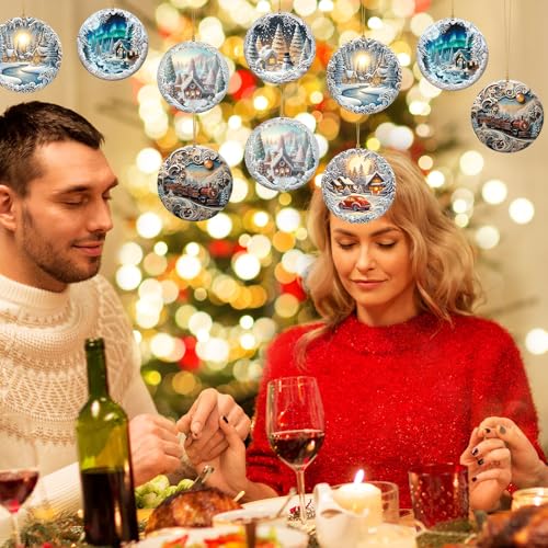 Sawysine 12 Pcs Christmas Winter Snowflake Deer Ornaments for Tree & Decor