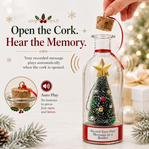 CRILEAL Green Recordable Christmas Tree Bottle Ornament - 25-Second Voice Message Keepsake