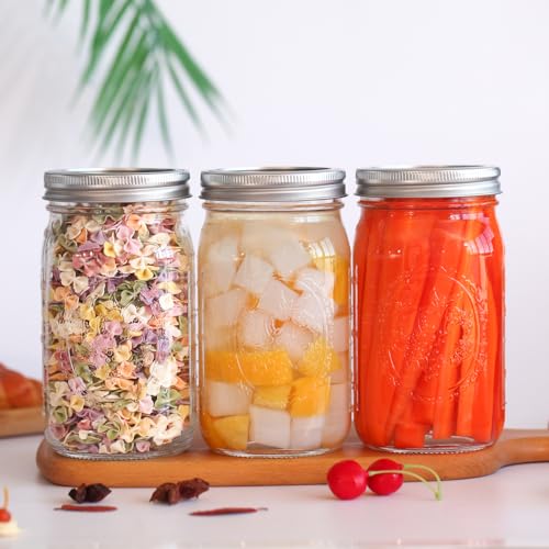 Wide Mouth Mason Jars 32 oz Set of 12 with Airtight Lids for Canning & Preservation