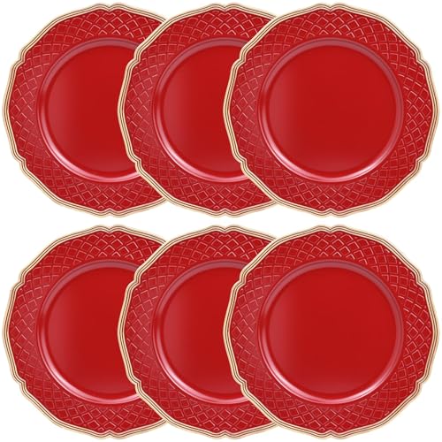 SforGUVA Red 6-Pack Scallop Charger Plates for Wedding & Holiday Table Decor