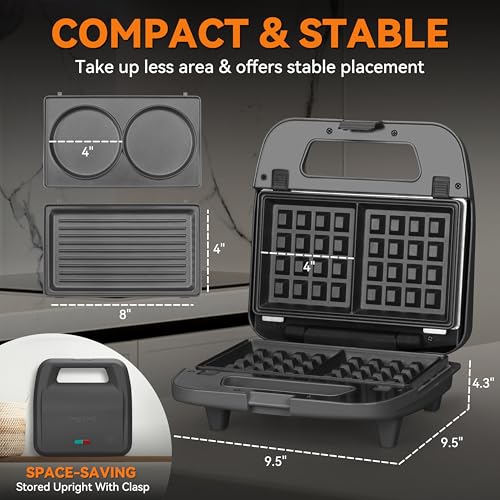 3 in 1 Mini Waffle Maker with Removable Plates - Graphite