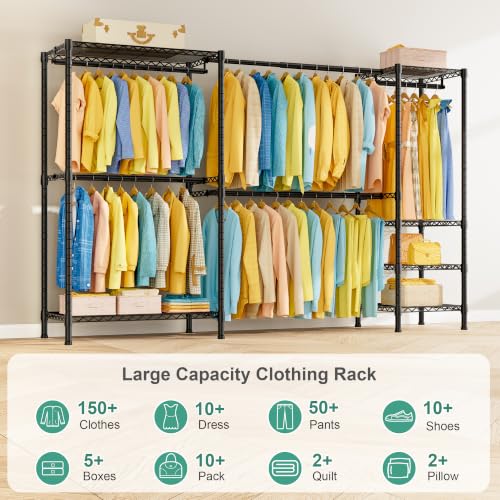 Black SEMHOR E01 Heavy Duty Expandable Clothes Rack, Freestanding Wardrobe System