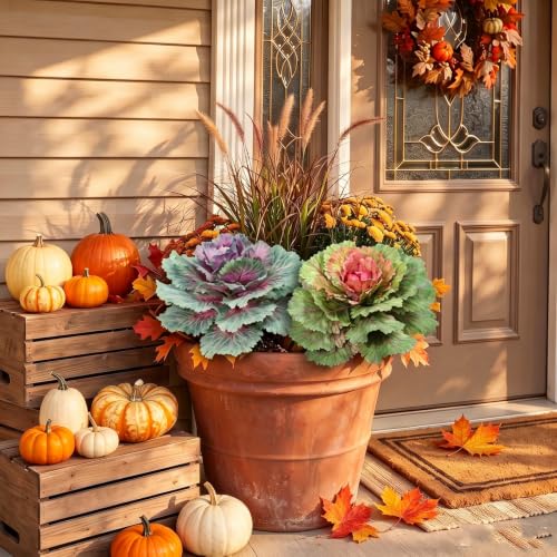 Purple Faux Cabbage for Outdoor Planters - 11.8 Inch Fall Decor (2 Pack)