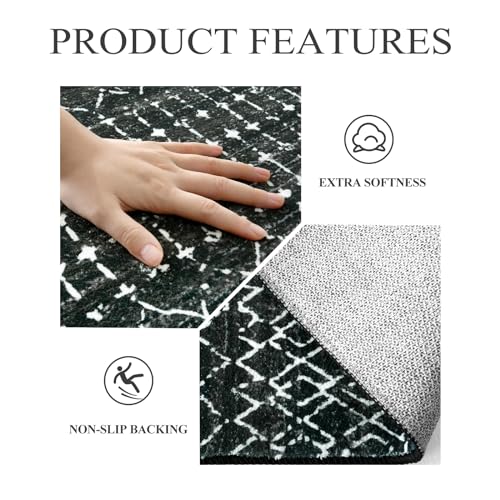 Lahome Black Moroccan Runner Rug 2.5' x 12' Washable Non-Slip Indoor Floor Carpet