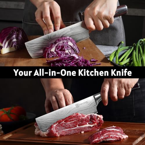PAUDIN 7-Inch Nakiri Knife - Razor Sharp Vegetable & Meat Chef's Knife with Ergonomic Handle