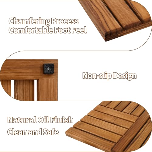 Utoplike 32x20 Inch Teak Wood Bath Mat Non-Slip Shower Floor Mat for Bathroom