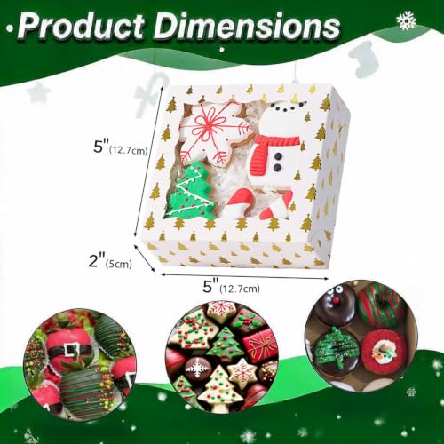 5x5x2 Inch Christmas Treat Boxes 12 Pack with Window – White Cardboard, Food Grade, NEKSUNBAK