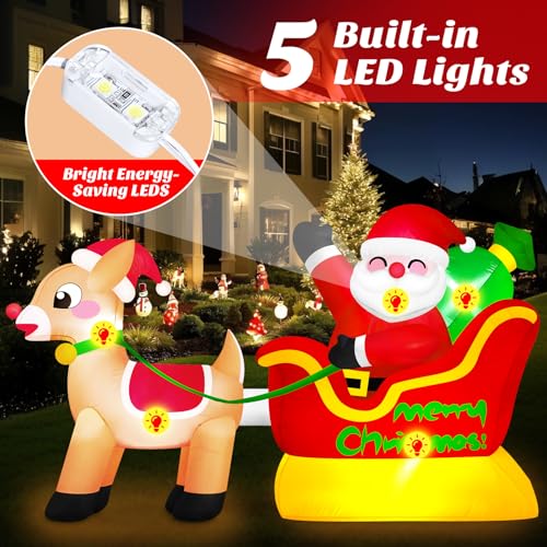 MICOCAH 6FT Santa and Reindeer Inflatable Christmas Yard Decoration with LED Lights