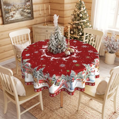 Lookio Chubba Christmas Red Round Tablecloth 90 Inch Waterproof Holiday Decor