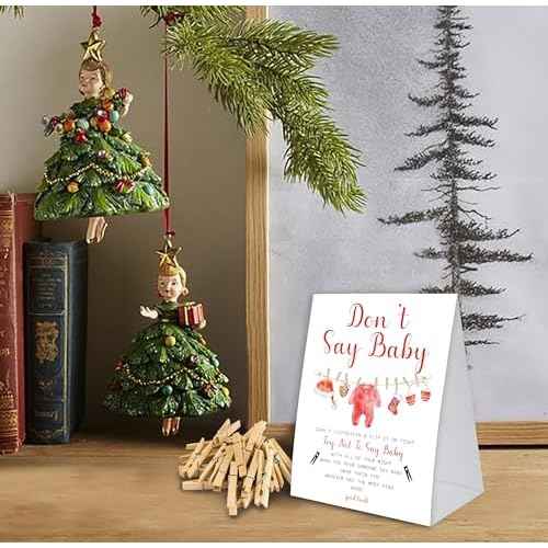 Don't Say Baby Game, Christmas Baby Shower Game,Winter Baby Shower, 50 Wooden Clothespins and One Sign, Christmas Baby Shower Decorations, Christmas Gender Reveal-DSBB07