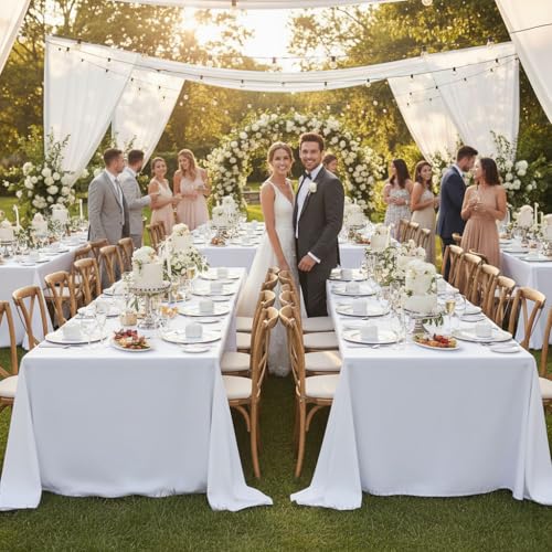 Fitable White Table Cloths 90x156 Inch 6 Pack for 8 Foot Rectangular Tables