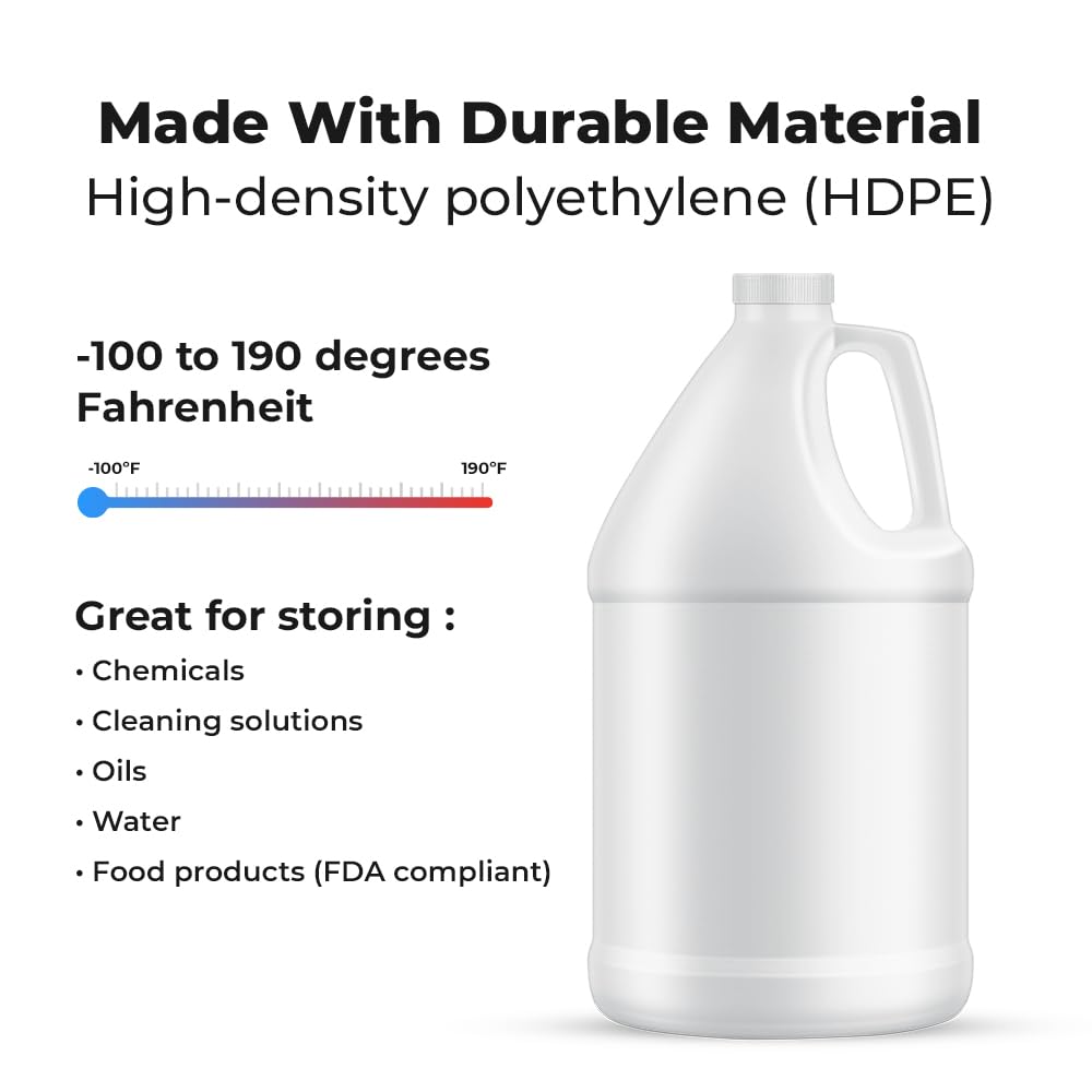 1-Gallon Plastic Jug (4-Pack) Reusable w/Shipping Box, Food-Safe, BPA Free | Heavy-Duty HDPE Containers for Water, Sauces, Soaps, Detergents, Liquids | Screw-On Cap transparent