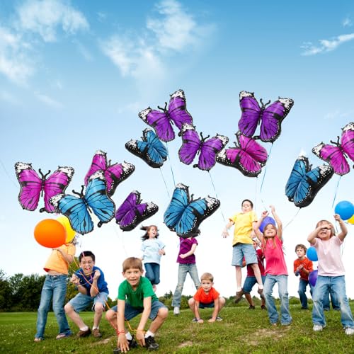 Purple Charming 4 Pack Butterfly Party Balloons, 28 Inches Girls Fairy Wings Butterfly Themed Helium Foil Aluminum Balloon For Wedding, Baby Shower, Birthday Party Decorations