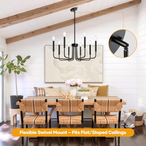 Lynnoland Black 8-Light Chandelier, Farmhouse Chandelier for Dining