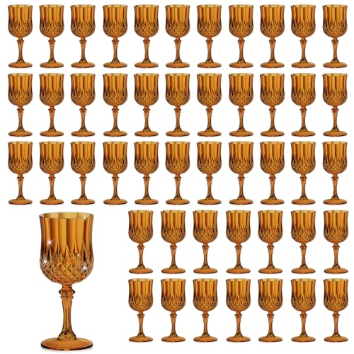 HTTBEIZI 48-Pack Amber Plastic Wine Glasses 7oz Reusable Unbreakable Goblets for Wedding & Party