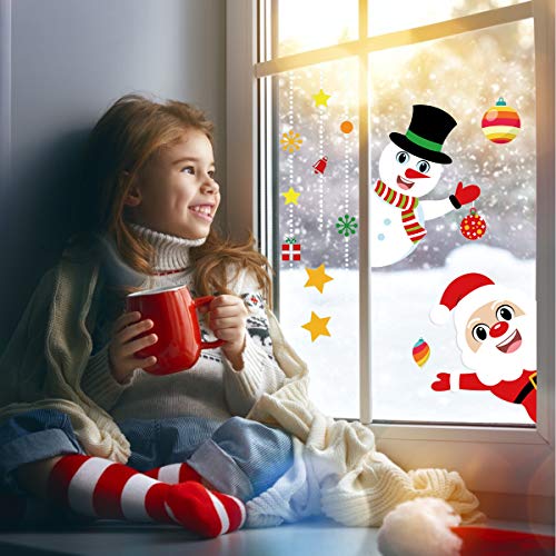 150 Pcs Christmas Window Clings Santa Snowman Holiday Decals for Indoor Decorations