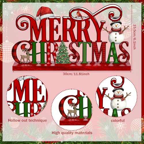 Cinnvoice 11.8 Inch Merry Christmas Sign - Red Green Table Decor (Variation: Christmas)