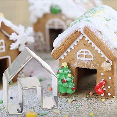 SIENON Gingerbread House Cookie Cutter Set 3pcs, 3D Stainless Steel Mini Christmas House Cookie Cutter Kit, Ginger bread Biscuit Cookie Mold Mug Topper, Xmas Holiday DIY Baking Tools