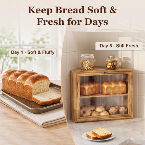 Corner Bread Box for Kitchen Countertop, Large Capacity Storage