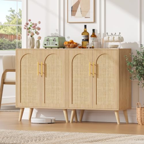 Keehusux Rattan Storage Cabinet with 2 Doors & Adjustable Shelf,