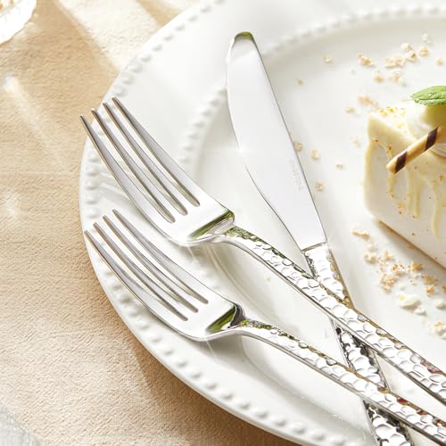 Silver Hammered Flatware Set for 12 - 60 Pieces Stainless Steel Cutlery