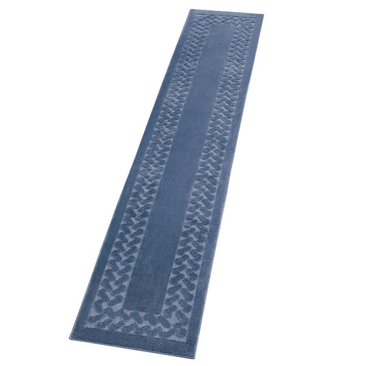 Collections Etc Herringbone Carpeted Runner Rug, Solid-Colored with Plush Decorative Trim Accents and Skid-Resistant Backing for Long Hallway, Blue, 22" X 90"