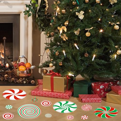 Colorful Christmas Candy Window Clings - 45 Pack Peppermint Holiday Decorations