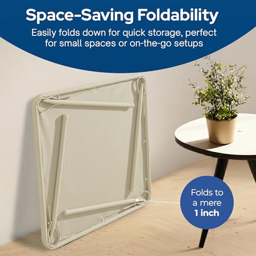 Square Folding Card Table Buff Tan 34x34 Inches - Space Saving & Sturdy