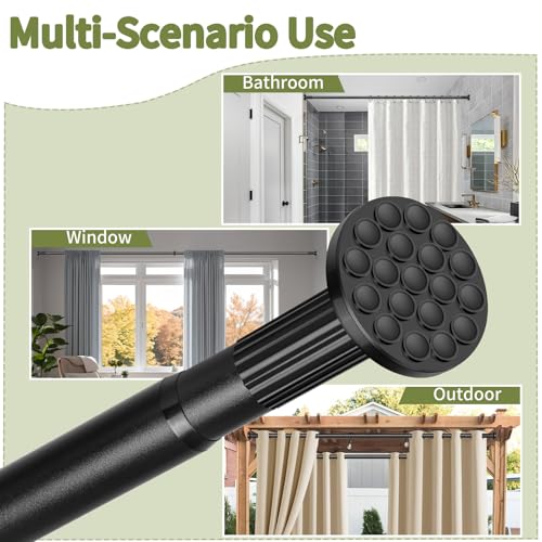 Black Adjustable Tension Curtain Rod 51-165 Inches No Drilling Outdoor & Bathroom
