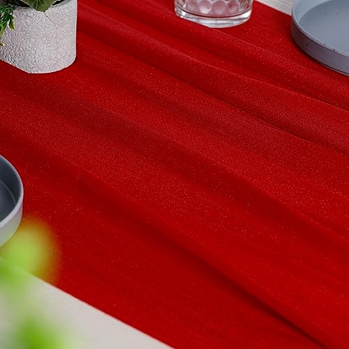 VDS 10ft x 12PC Red Chiffon Table Runner Set for Wedding & Events