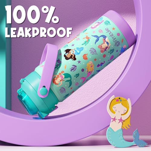 Fimibuke 18oz Kids Insulated Water Bottle with 2-in-1 Straw & Spout