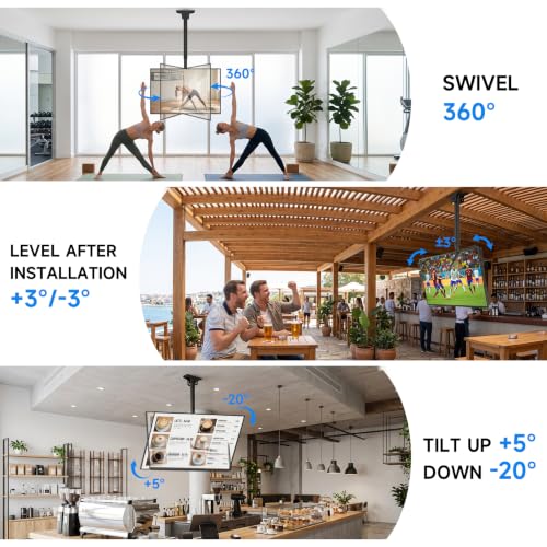 Rfiver Single Ceiling TV Mount for 32-70 Inch Flat & Curved Screens - Sloped Ceiling Bracket