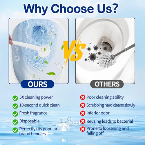 100 Count Toilet Bowl Brush Refills - Upgraded 3-Layer Thickened Design, No Falling Apart, 5X Cleaning Power, Touch-Free Replacement