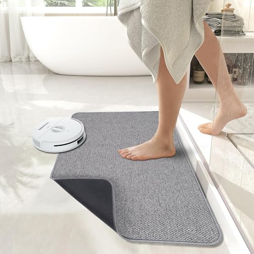 Bosap Ultra Thin Rubber Bath Mat 2x3 ft - Non Slip Quick Dry Absorbent Bathroom Rug Grey