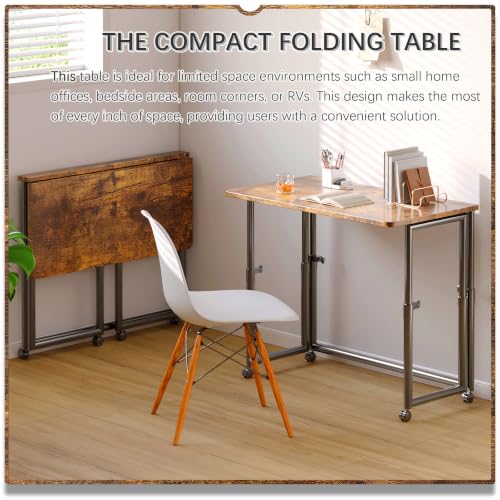 4NM 31.5-Inch No Assembly Folding Portable Adjustable Height Desk - Rustic Brown & Black
