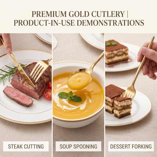 Gold Disposable Plastic Cutlery Set - 300 Pieces for Wedding & Party