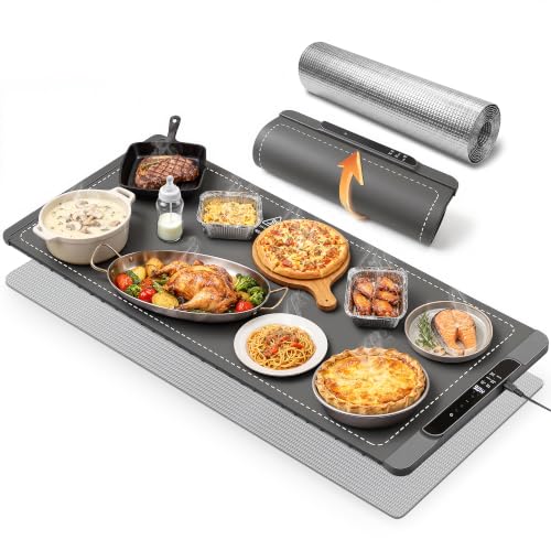 Ieuan Extra Large Food Warming Mat 36x15 Inches Gray with Timer & Temperature Control