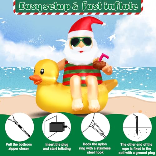 EYOYDE Christmas Inflatable Santa on Duck Outdoor Decor 4.5ft with LED Lights