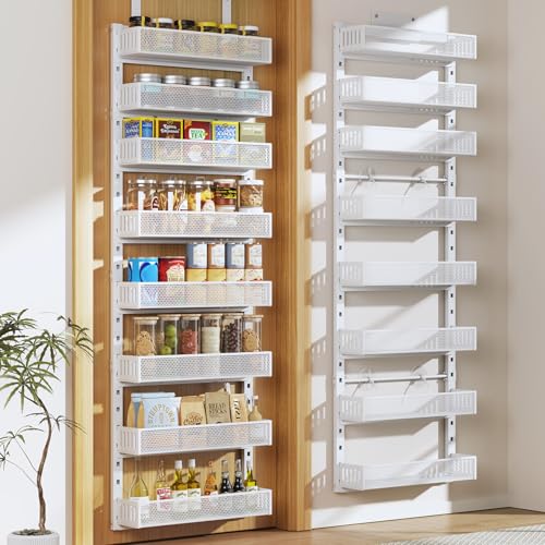 White 8-Tier Over the Door & Wall Mount Pantry Organizer - Heavy Duty Metal Spice Rack