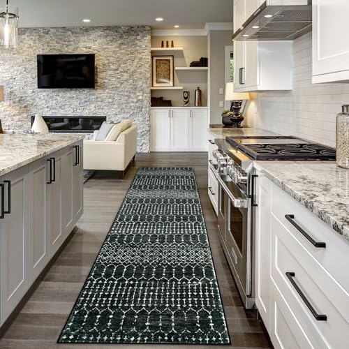 Lahome Black Moroccan Runner Rug 2.5' x 12' Washable Non-Slip Indoor Floor Carpet