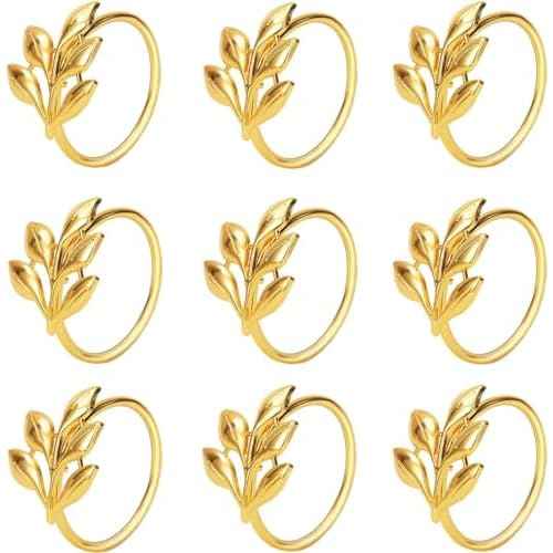 KPOSIYA Set of 6 Leaf Napkin Rings Metal Gold Napkin Holder Table Napkin Rings for Thanksgiving Day Christmas Dinning Table Parties Everyday (Ye Zi-Gold 6)